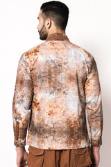 Rust Print Multi Band Collar Shirt