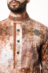 Rust Print Multi Band Collar Shirt