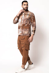 Rust Print Multi Band Collar Shirt