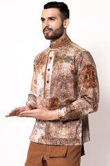 Rust Print Multi Band Collar Shirt